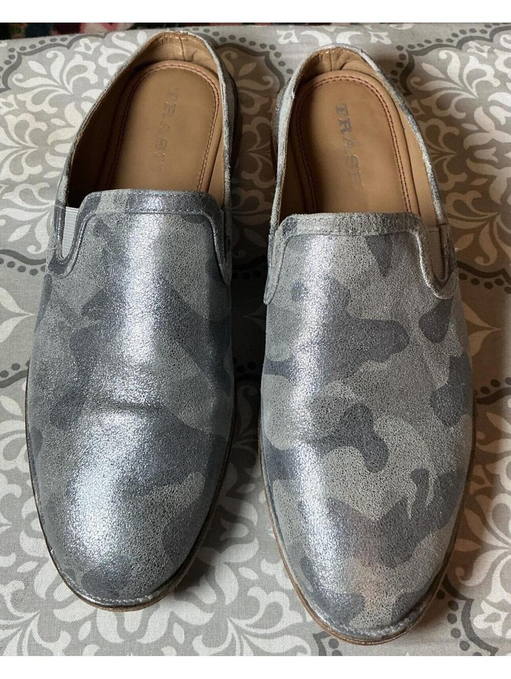 Trask Ashley Mule Slip on Shoes Camo print Suede Metallic silver Women's Size 10